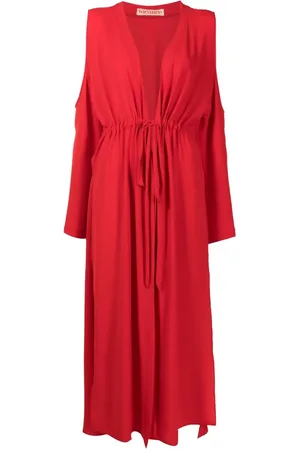 Olympiah Drawstring cold-shoulder beach dress