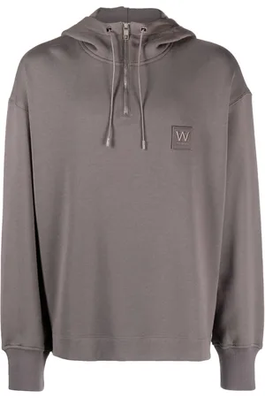 WOOYOUNGMI Logo-patch half-zip cotton hoodie