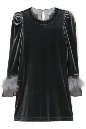 MONNALISA Feather-trim velvet dress