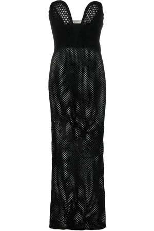 LANEUS Open-knit mesh maxi dress