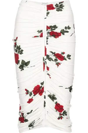 MAGDA BUTRYM Rose-print ruched midi skirt