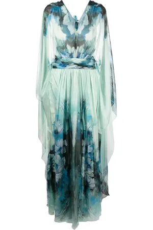 Alberta Ferretti Waterflower-print chiffon gown