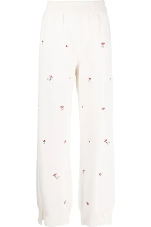 Barrie Floral-embroidery cashmere trousers