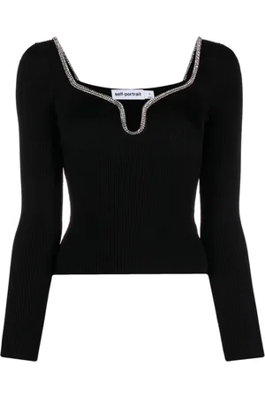 Self-Portrait Crystal-embellished ribbed-knit jumper