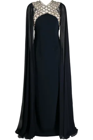 Jenny Packham Natalie crystal-panel cape gown
