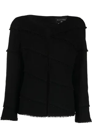 CHANEL 2008 frayed detailing single-breasted jacket