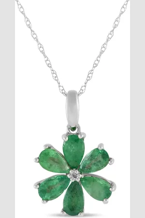 LB Exclusive 14K white gold Flower diamond and emerald necklace