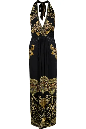 Camilla Baroque pattern-print halterneck dress