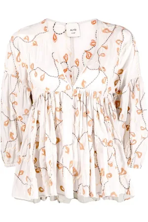 ALYSI Embroidered flounce smock top