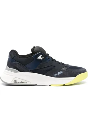 santoni Logo-embroidered panelled sneakers