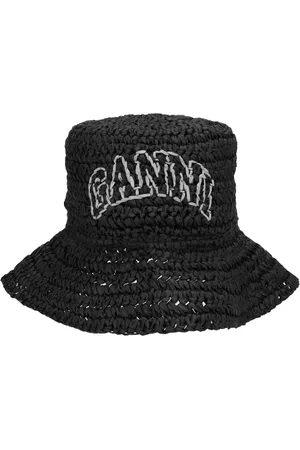 Ganni Logo-embroidered raffia hat