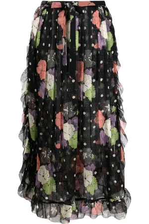 Etro Floral-print ruffled midi skirt