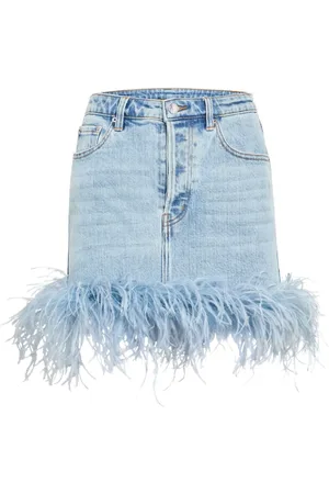 Retrofete Elvie feather-embellished denim skirt