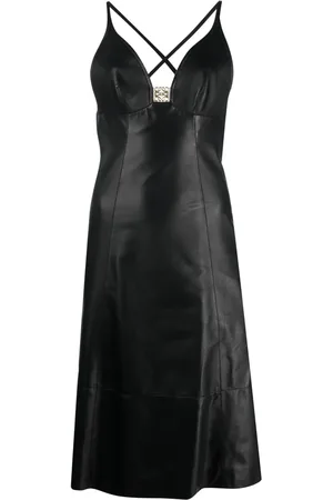 Loewe Logo-plaque leather midi dress