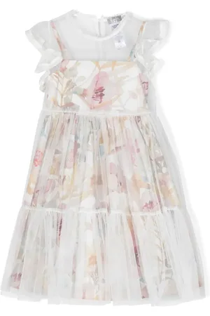 Il gufo Floral-print tulle dress