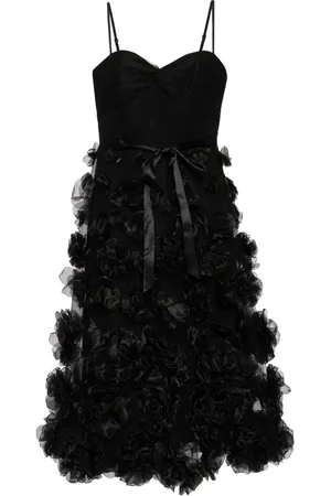 Marchesa Notte Floral-appliqu?? tulle midi dress