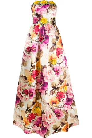 Philipp Plein Floral print strapless gown