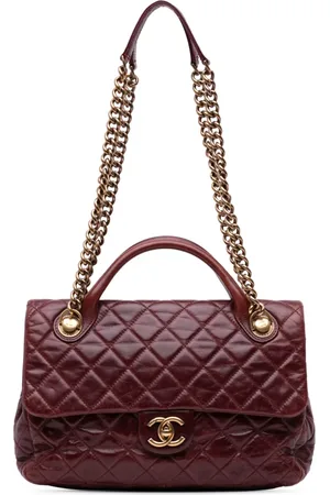 CHANEL 2013-2014 Medium Glazed Calfskin Castle Rock Top Handle Flap satchel