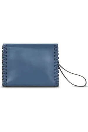 Etro Medium whipstich-detail leather clutch bag