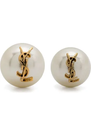 Saint Laurent Logo-plaque pearl stud earrings