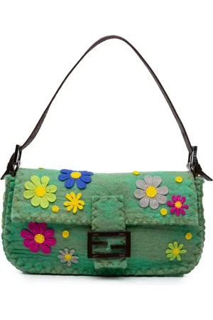Fendi 2000-2024 Felt Floral Applique Baguette shoulder bag