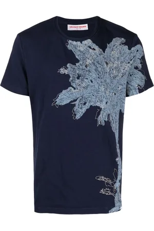Orlebar Brown Palm-tree-print organic-cotton-linen-blend T-shirt