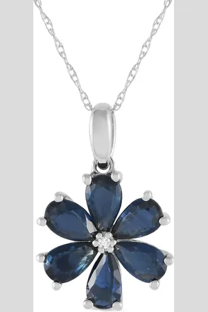 LB Exclusive 14K white gold Flower diamond and sapphire necklace