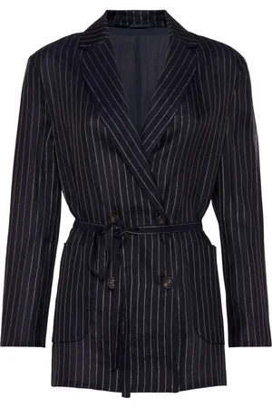 Brunello Cucinelli Pinstripe-pattern belted blazer
