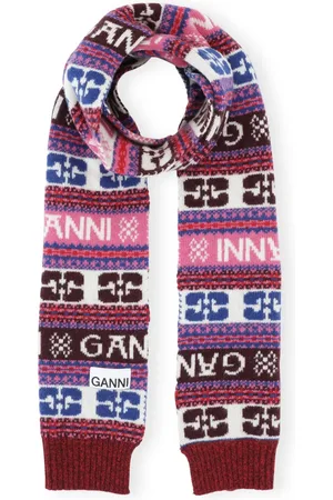 Ganni Logo-appliqu?? patterned-intarsia scarf