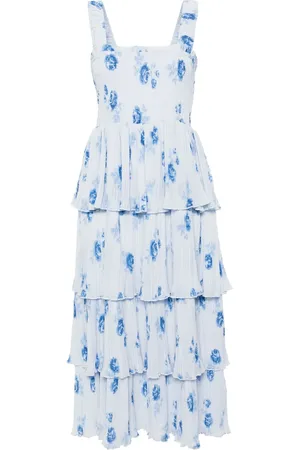 Ganni Floral-print pliss?? midi dress