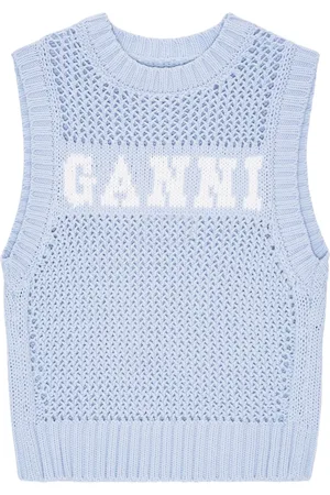 Ganni Intarsia-knit logo-organic-cotton vest