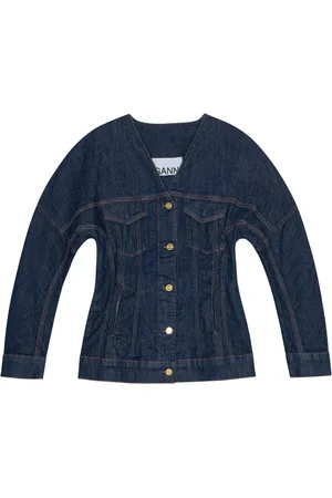 Ganni Rose-embroidered denim blazer