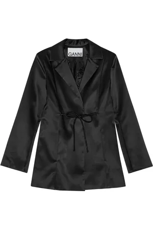 Ganni Tied-waist satin blazer