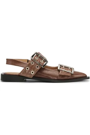 Ganni Buckle-strap slingback ballerina shoes