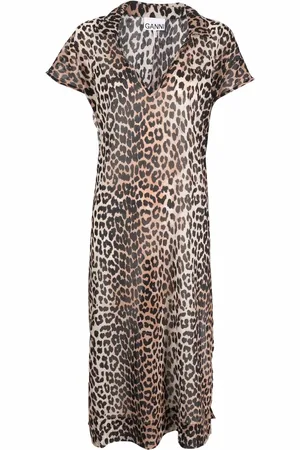Ganni Leopard-print organic-cotton dress