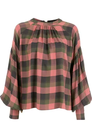 Olympiah Check-print round neck blouse