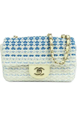CHANEL 2019 Mini Rectangular Woven Cotton Single Flap shoulder bag