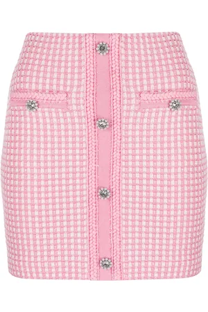 Self-Portrait Embellished checked knitted miniskirt
