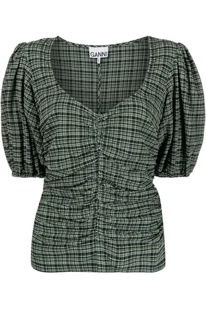 Ganni Seersucker ruched blouse