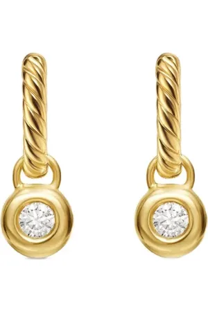 David Yurman 18kt yellow Petite Cable diamond huggie drop earrings (17.5mm)