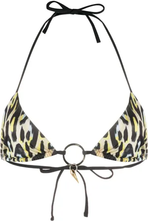 Roberto Cavalli Leopard-print teeth-pendant bikini top