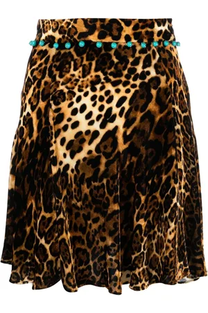 Roberto Cavalli Ocelot-print velvet mini skirt