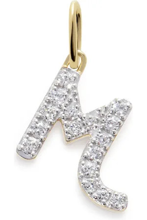 Monica Vinader 14kt yellow M charm diamond necklace