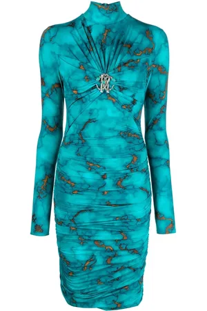 Roberto Cavalli Marble-print bodycon midi dress