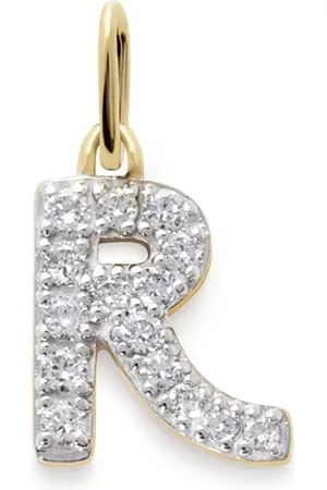 Monica Vinader 14kt yellow R charm diamond necklace