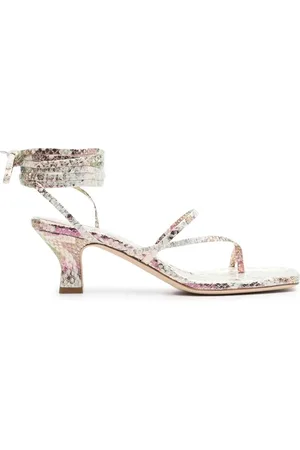 PARIS TEXAS Berry metallic snake-print sandals