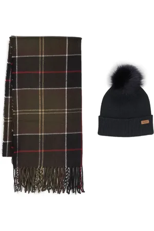 Barbour Check-pattern fringe-detailing scarf