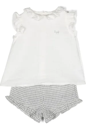 Il gufo Check-print linen top & shorts set