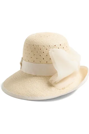 VALENTINO GARAVANI VLOGO SIGNATURE HAT IN PERFORATED PANAMA WITH ORGANZA BOW