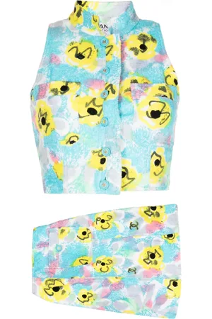 CHANEL 1997 watercolour camellia skirt-and-top set